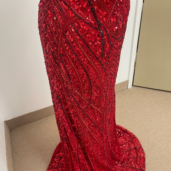 Scala Red Sequin Strapless Sweetheart Mermaid Gown Prom Evening Dress Size 10 - Picture 3 of 15